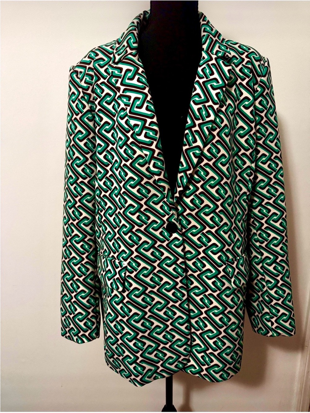 Intempo Oversized Patterned Black & Green Women's Blazer